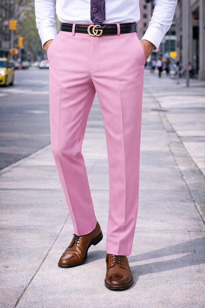 SLIM FIT PINK ITALIAN FLAT FRONT MENS WOOL DRESS PANTS HAND TAILORED :: SLIM  FIT PANTS :: ITALSUIT