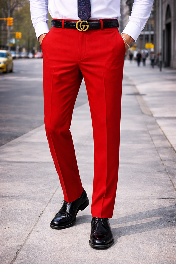 SLIM FIT RED ITALIAN FLAT FRONT MENS WOOL DRESS PANTS HAND TAILORED ::  MEN'S DRESS PANTS :: ITALSUIT