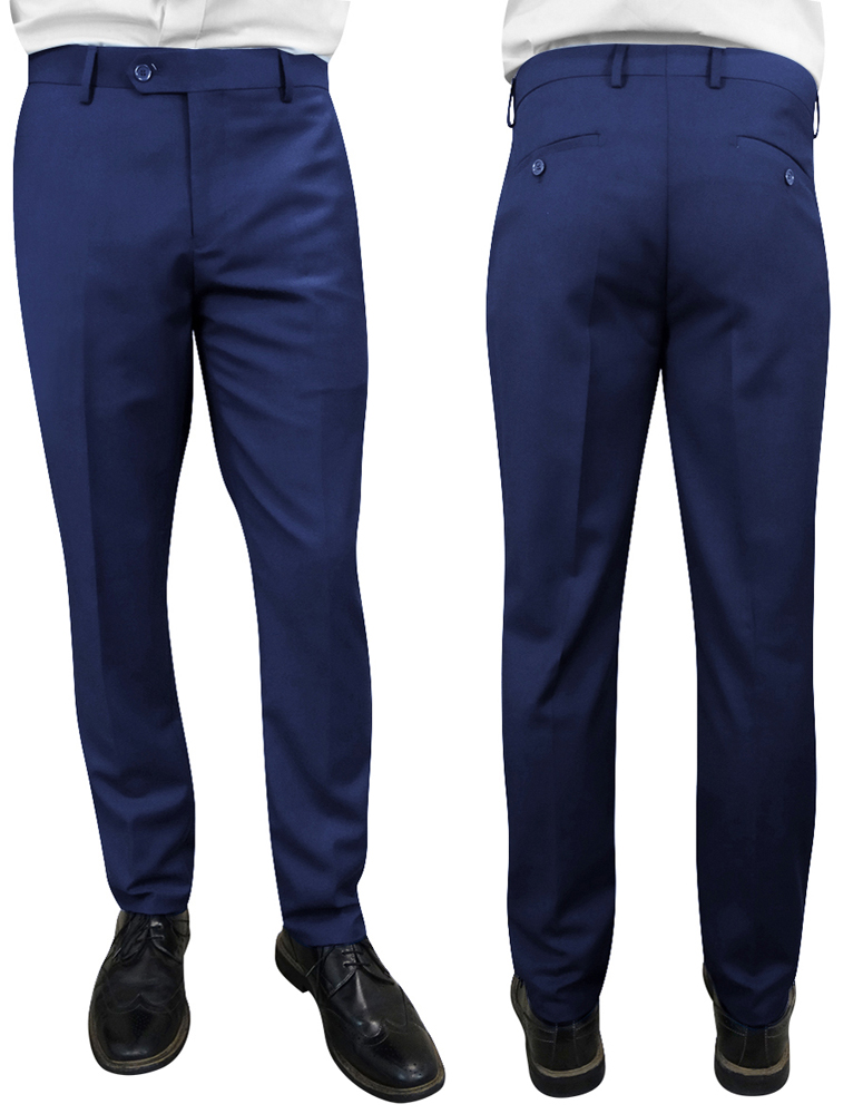 SLIM FIT SAPPHIRE ITALIAN FLAT FRONT MENS WOOL DRESS PANTS HAND TAILORED