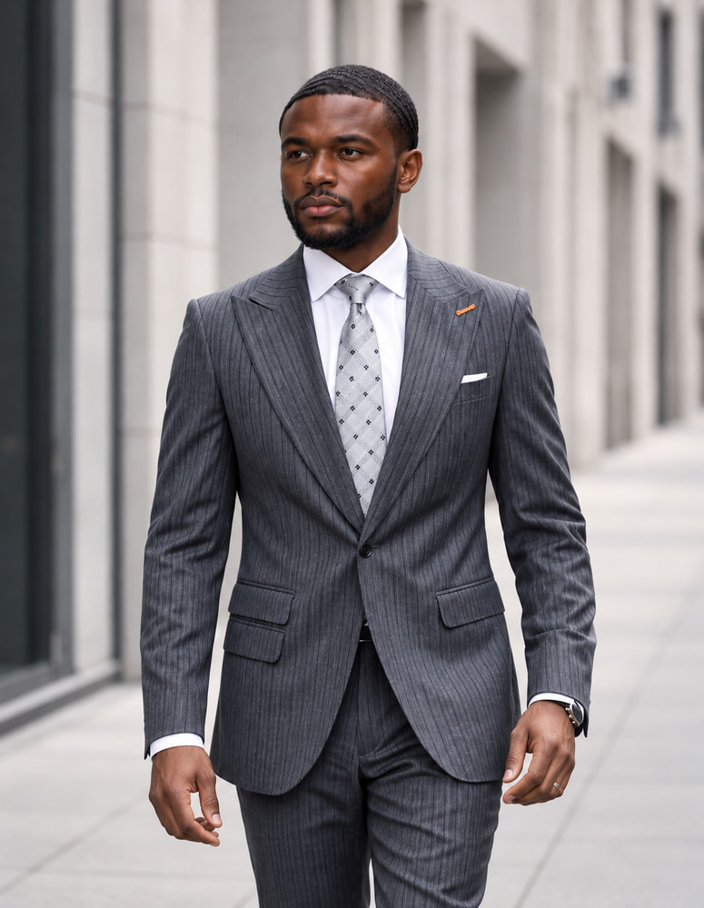 STATEMENT 2PC ITALIAN WOOL SUIT. SUPER 200'S MODERN FIT. FLAT FRONT PANTS 
