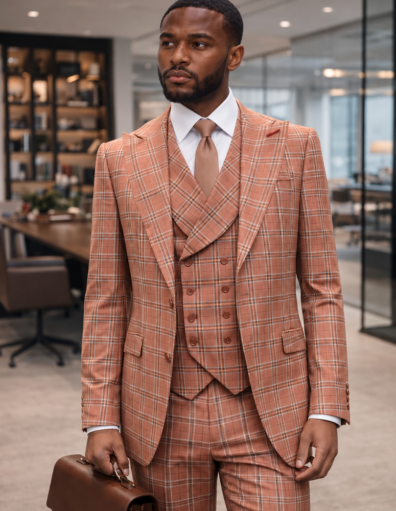 STATEMENT 3PC SUIT SUPER 200'S ITALIAN WOOL AND CASHMERE. MODERN FIT FLAT FRONT PANTS