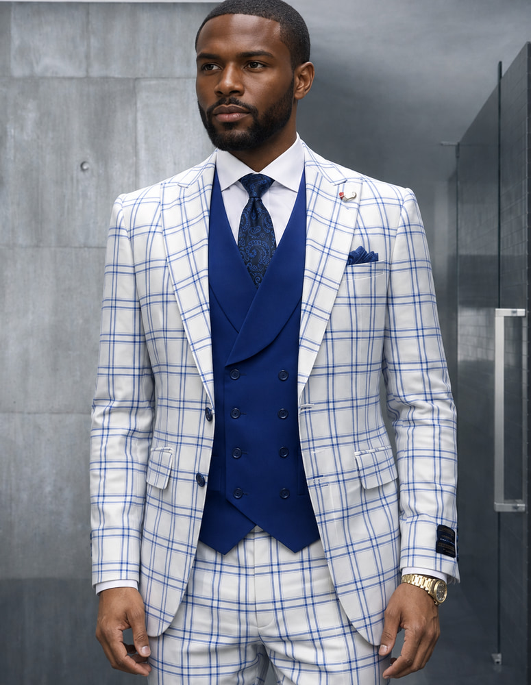 STATEMENT 3PC SUIT SUPER 200'S ITALIAN WOOL AND CASHMERE. MODERN FIT FLAT FRONT PANTS 