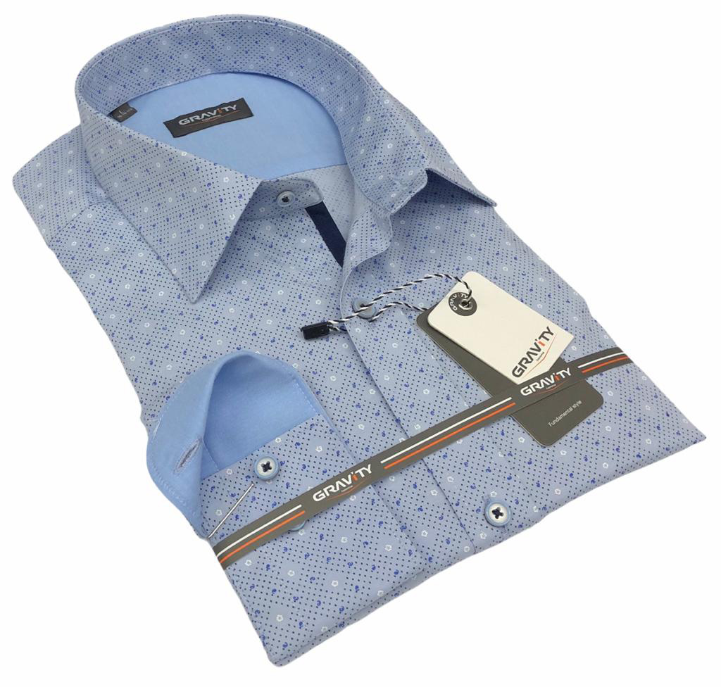  Men's button down modern fit light blue print long sleeve McConaughey dress shirt 