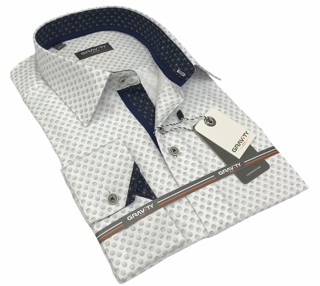 Men's button down modern fit white print long sleeve Erik dress shirt