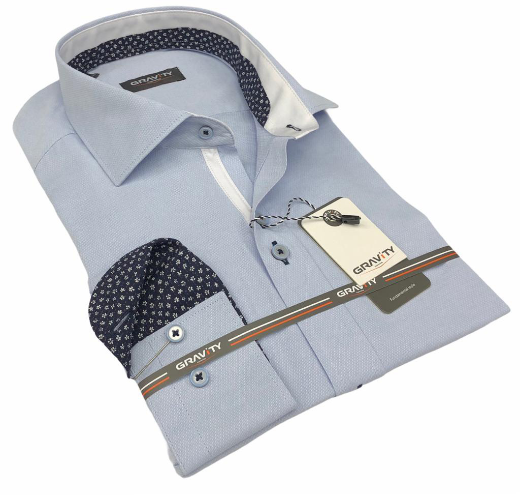 Men's button down modern fit dobby sky blue long sleeve Alexander dress shirt