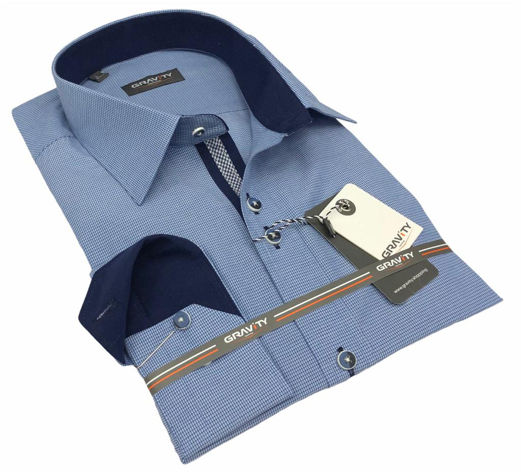 Men's button down blue check modern fit long sleeve Jordan dress shirt