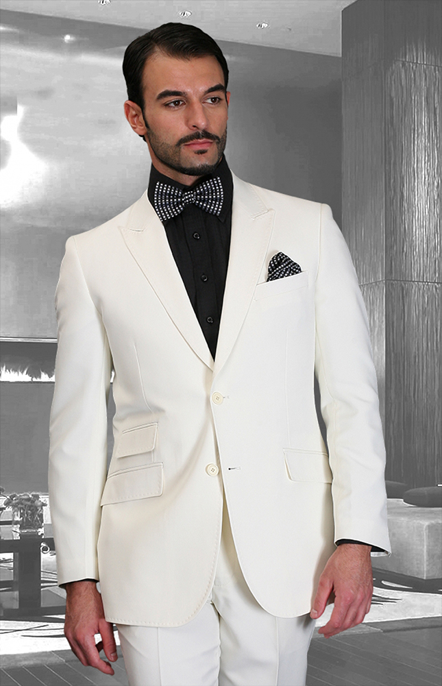 STATEMENT SL-100 3PC 2 BUTTON SOLID COLOR OFF WHITE MENS SUIT WITH A ...