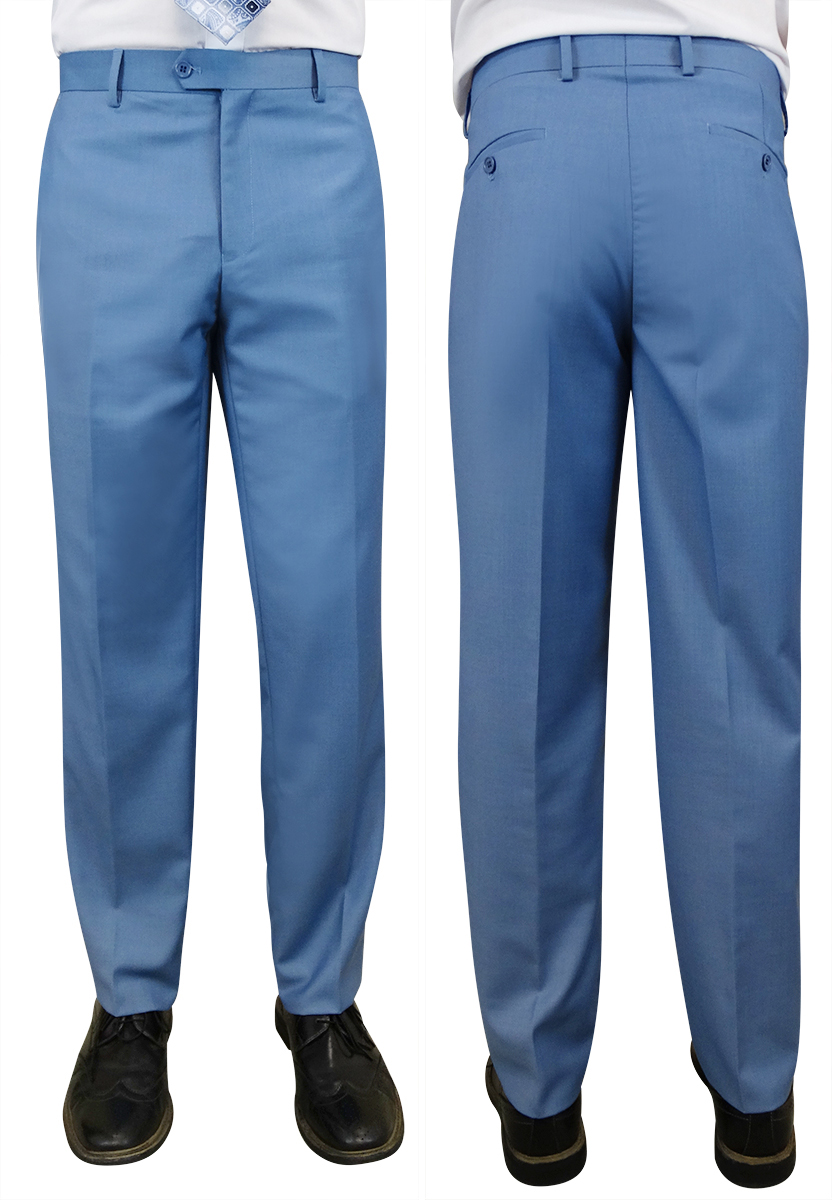 Sky Blue Slim Fit Pants - Flat Front