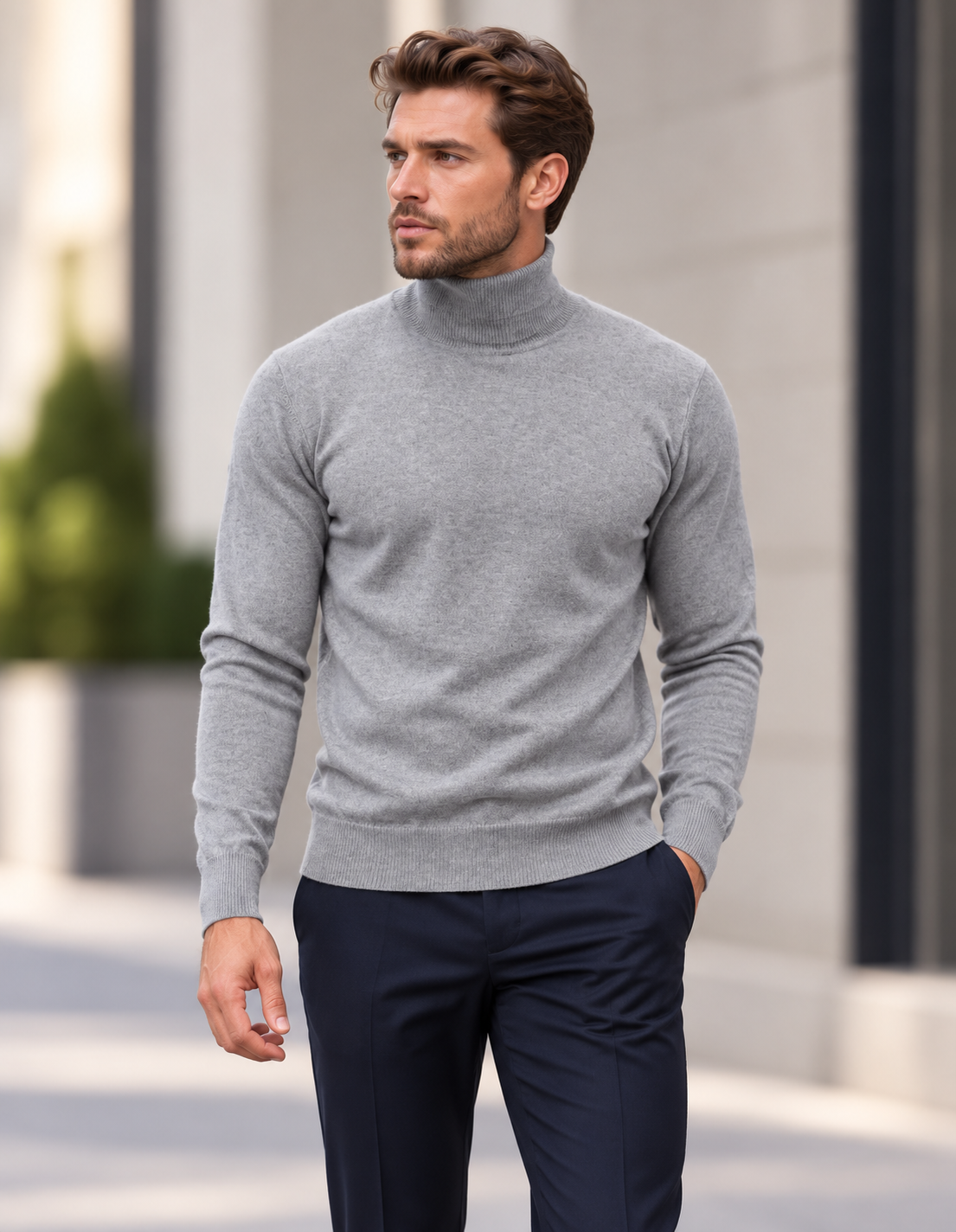 GREY MODERN FIT TURTLE NECK. WOOL & CASHMERE 