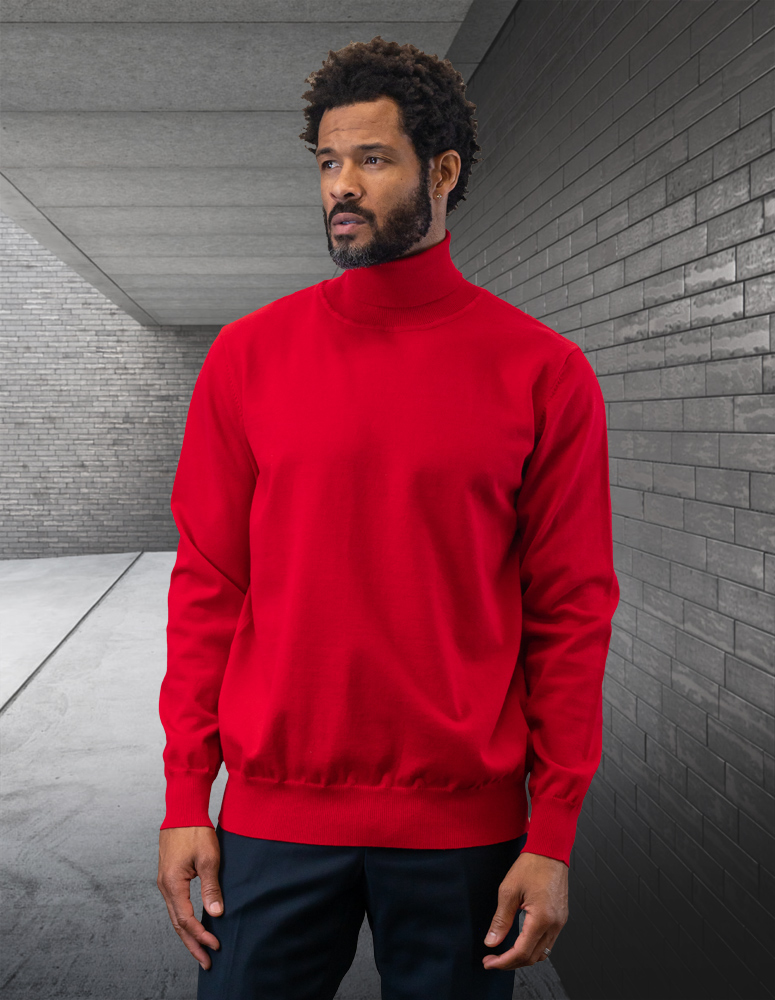 RED MODERN FIT TURTLE NECK. WOOL & CASHMERE  