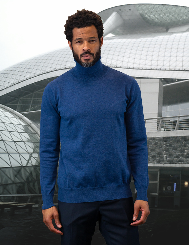 SAPPHIRE MODERN FIT TURTLE NECK. WOOL & CASHMERE   