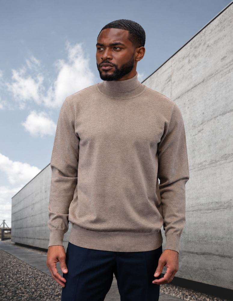 TAN MODERN FIT TURTLE NECK. WOOL & CASHMERE    
