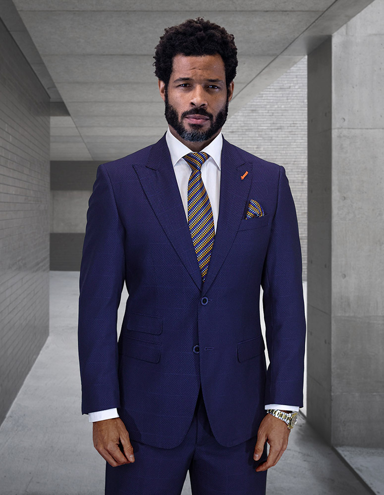 NAVY 2PC ITALIAN SUPER 200'S WOOL SUIT. MODERN FIT FLAT FRONT PANTS 