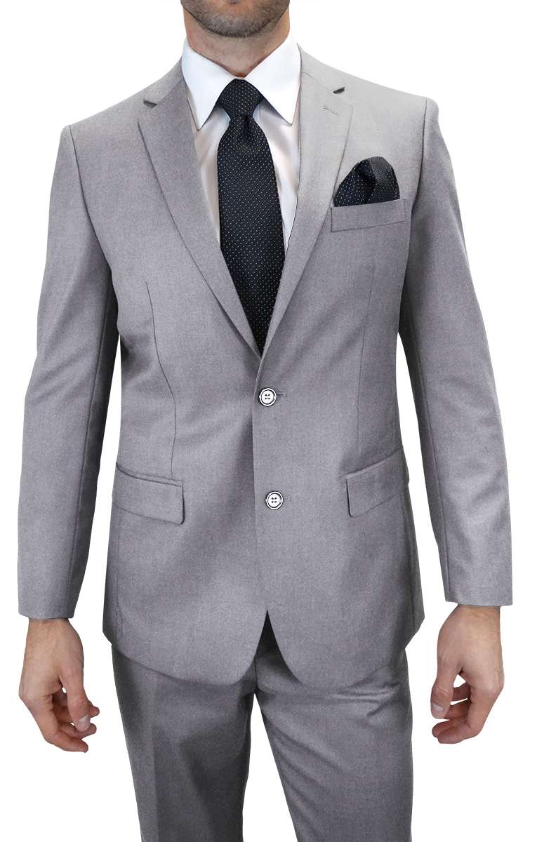 2PC SOLID COLOR GRAY SUIT MODERN FIT FLAT FRONT PANTS 