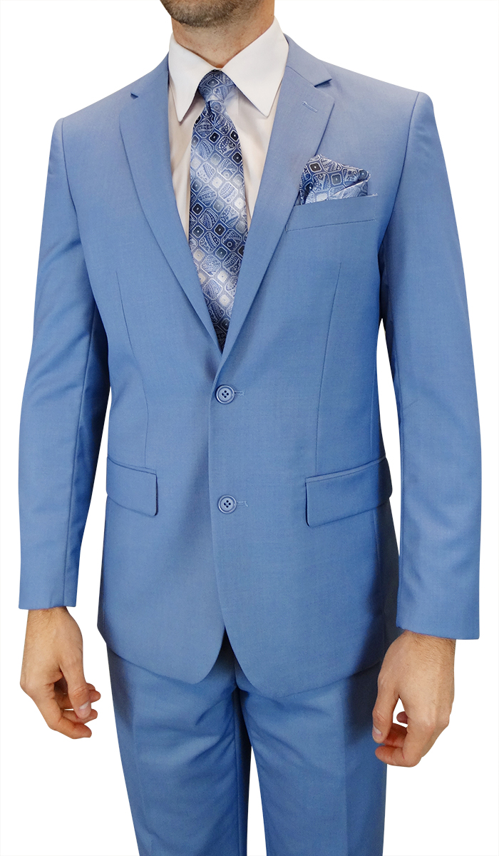 2PC SOLID COLOR STEELBLUE SUIT MODERN FIT FLAT FRONT PANTS 