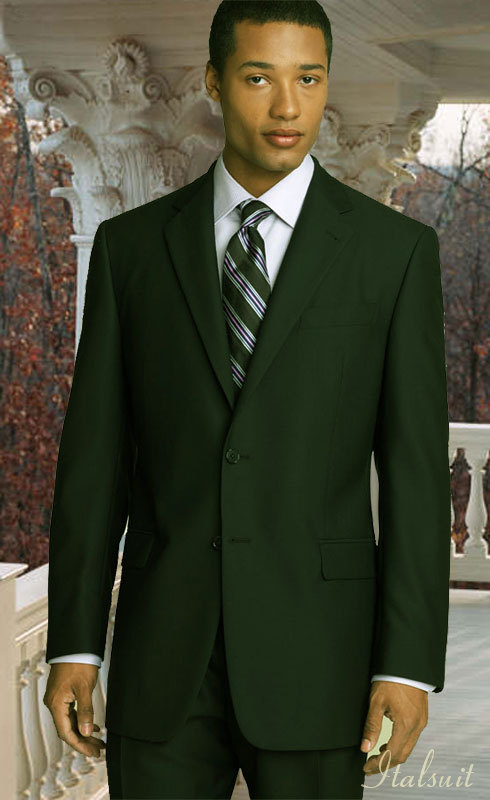 OLIVE CLASSIC 2PC 2 BUTTON MENS SUIT BY STATEMENT. SUPER 150'S EXTRA FINE ITALIAN FABRIC  
