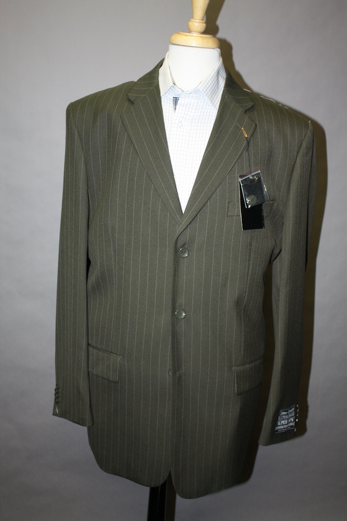TS-28 OLIVE 3 BUTTON STRIPE SPORT COAT HAND MADE ONE OF A KIND 