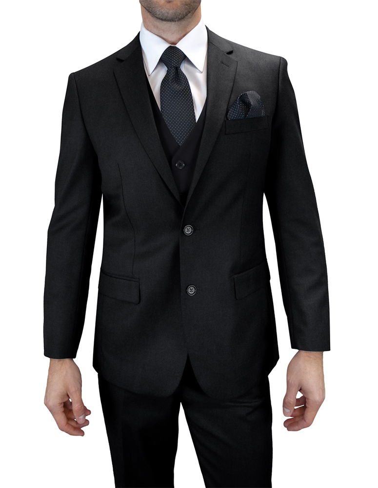 3PC SOLID COLOR BLACK TAILORED FIT FLAT FRONT PANTS 2 BUTTON MENS SUIT ...