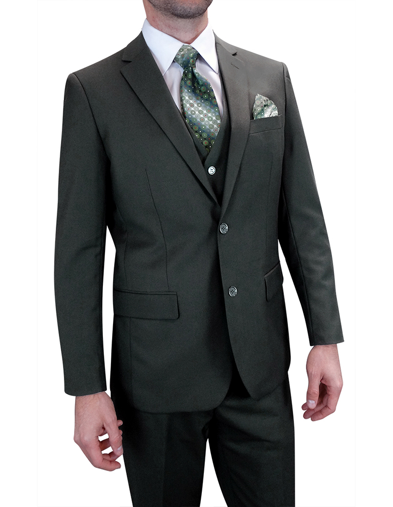 3PC SOLID COLOR HUNTER TAILORED FIT FLAT FRONT PANTS 2 BUTTON MENS SUIT WITH VEST SUPER 150'S EXTRA FINE ITALIAN WOOL  