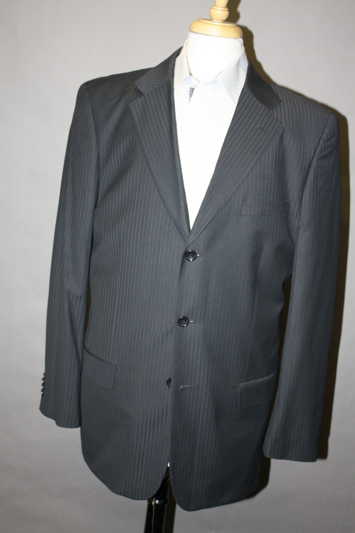 TONE ON TONE BLACK 3 BUTTON STRIPE SPORT COAT HAND MADE ONE OF A KIND 