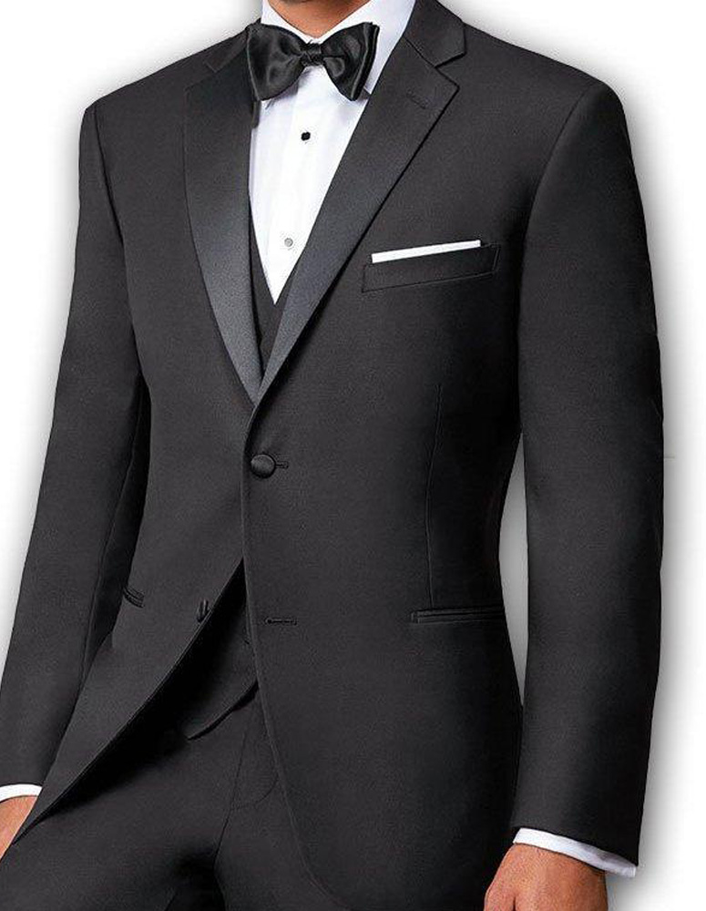 TESSORI TUX-100 BLACK 2PC TAILORED FIT TUXEDO SUIT WITH FLAT FRONT PANTS  