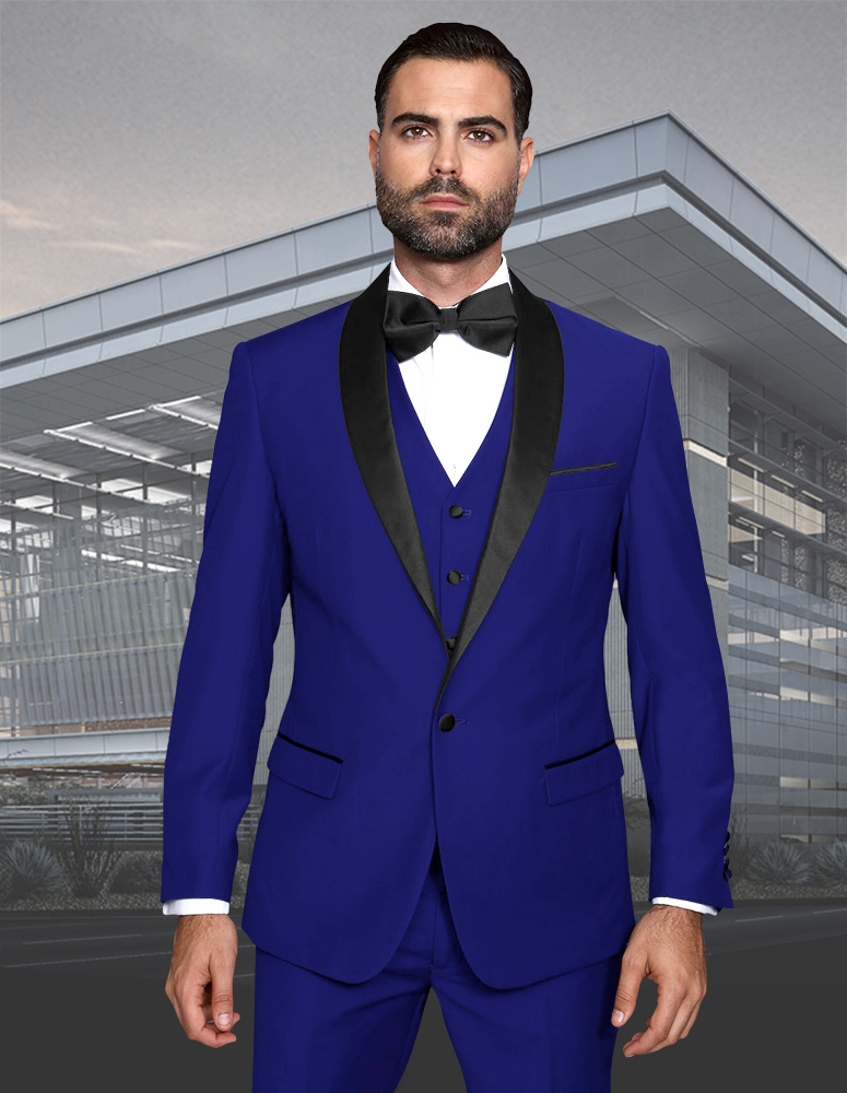 STATEMENT TUX-SH ROYAL 3PC TAILORED FIT TUXEDO SUIT WITH FLAT FRONT ...