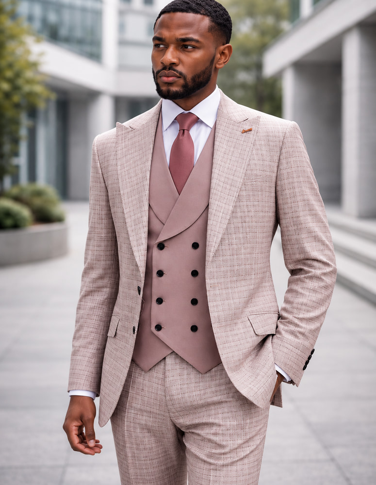 STATEMENT 3PC SUIT SUPER 200'S ITALIAN WOOL AND CASHMERE. MODERN FIT FLAT FRONT PANTS