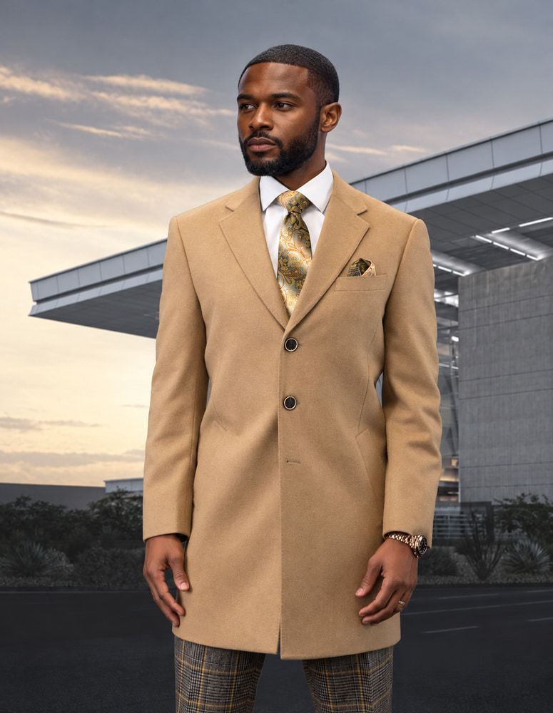 STATEMENT SINGLE BREASTED CAMEL OVER COAT 100% WOOL AND CASHMERE  