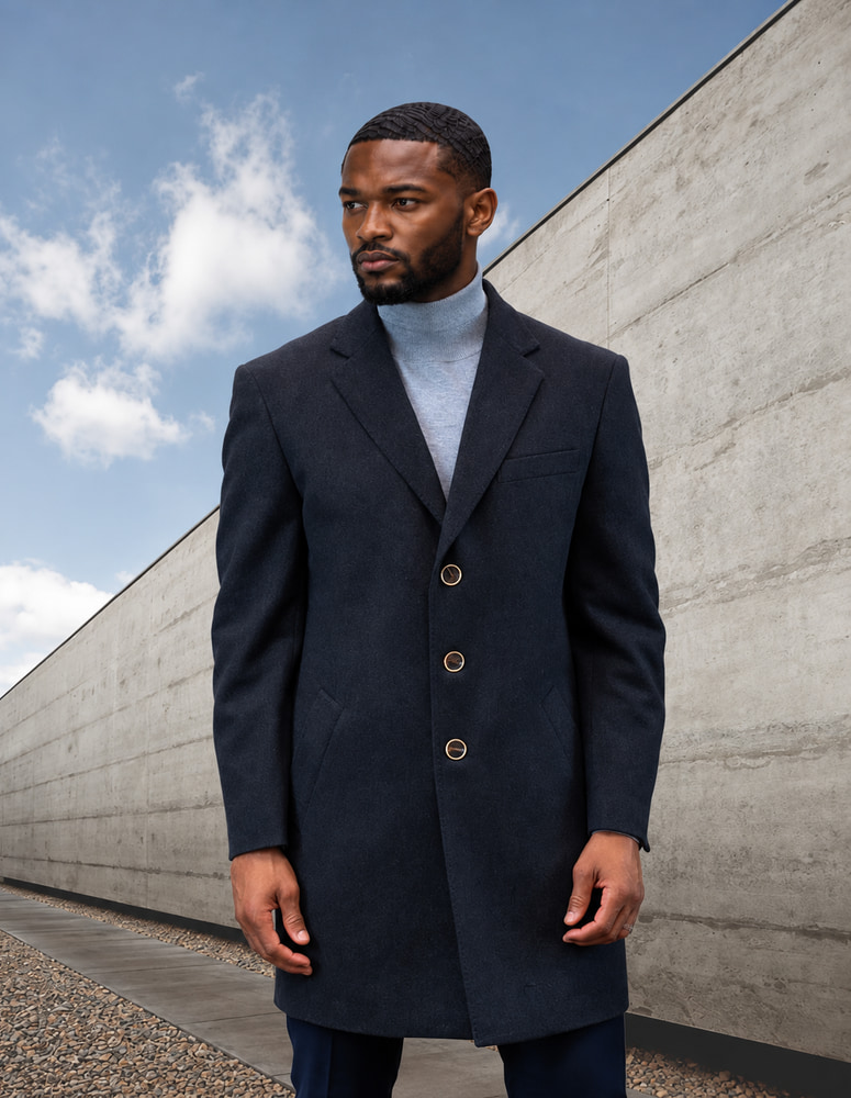STATEMENT SINGLE BREASTED CHARCOAL OVER COAT 100% WOOL AND CASHMERE  