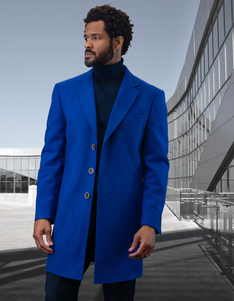 STATEMENT SINGLE BREASTED ROYAL OVER COAT 100% WOOL AND CASHMERE  
