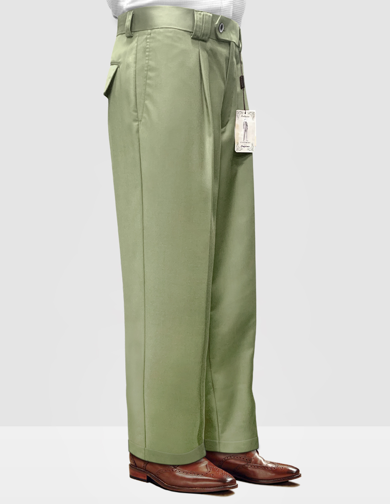 APPLEGREEN WIDE LEG DRESS PANTS REGULAR FIT SUPER 150'S ITALIAN WOOL FABRIC 