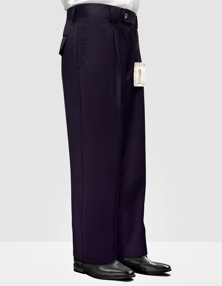 EGGPLANT WIDE LEG DRESS PANTS REGULAR FIT SUPER 150'S ITALIAN WOOL FABRIC  