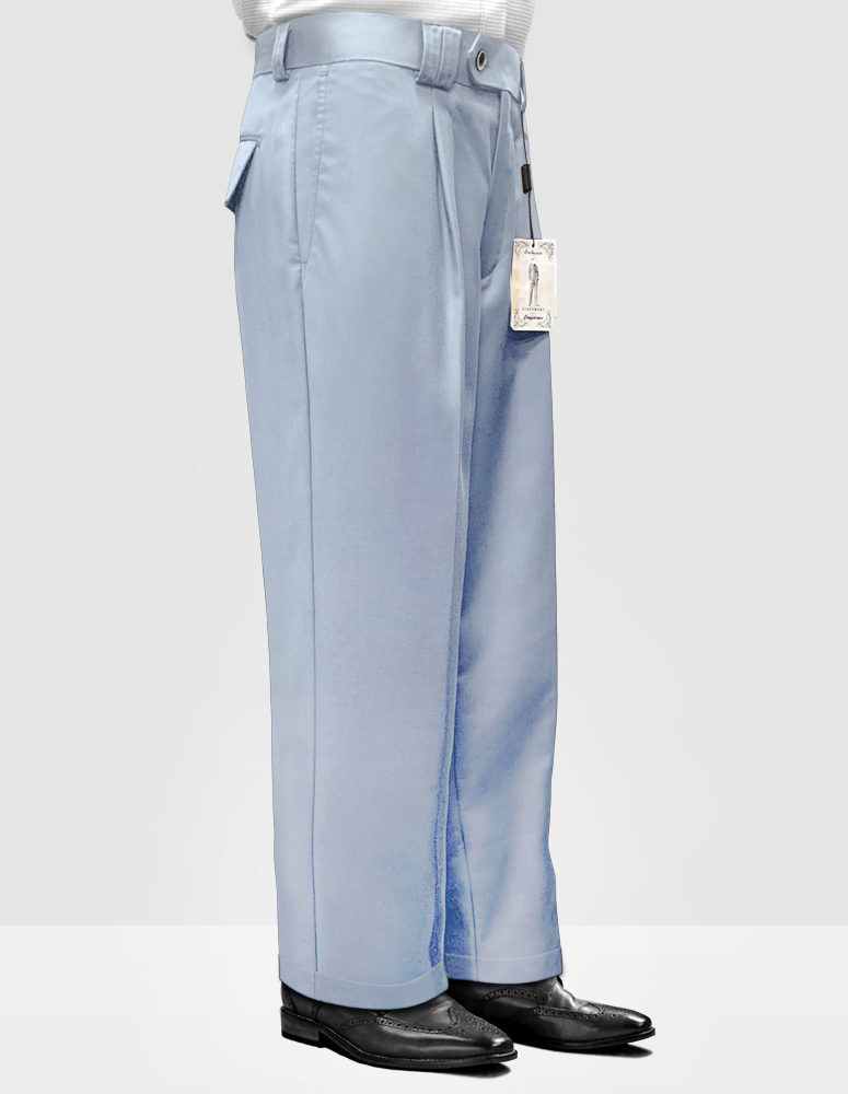 POWDER BLUE WIDE LEG DRESS PANTS REGULAR FIT SUPER 150'S ITALIAN WOOL FABRIC   