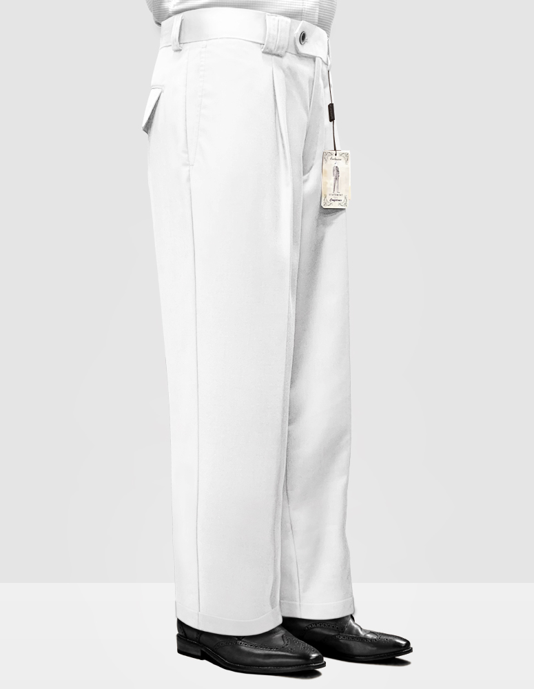 WHITE WIDE LEG DRESS PANTS REGULAR FIT SUPER 150'S ITALIAN WOOL FABRIC ::  MEN'S DRESS PANTS :: ITALSUIT