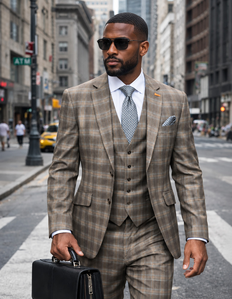 3PC ITALIAN SUPER 200'S WOOL SUIT. MODERN FIT FLAT FRONT PANTS