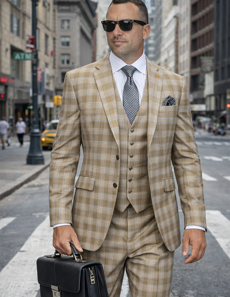3PC ITALIAN SUPER 200'S WOOL SUIT. MODERN FIT FLAT FRONT PANTS