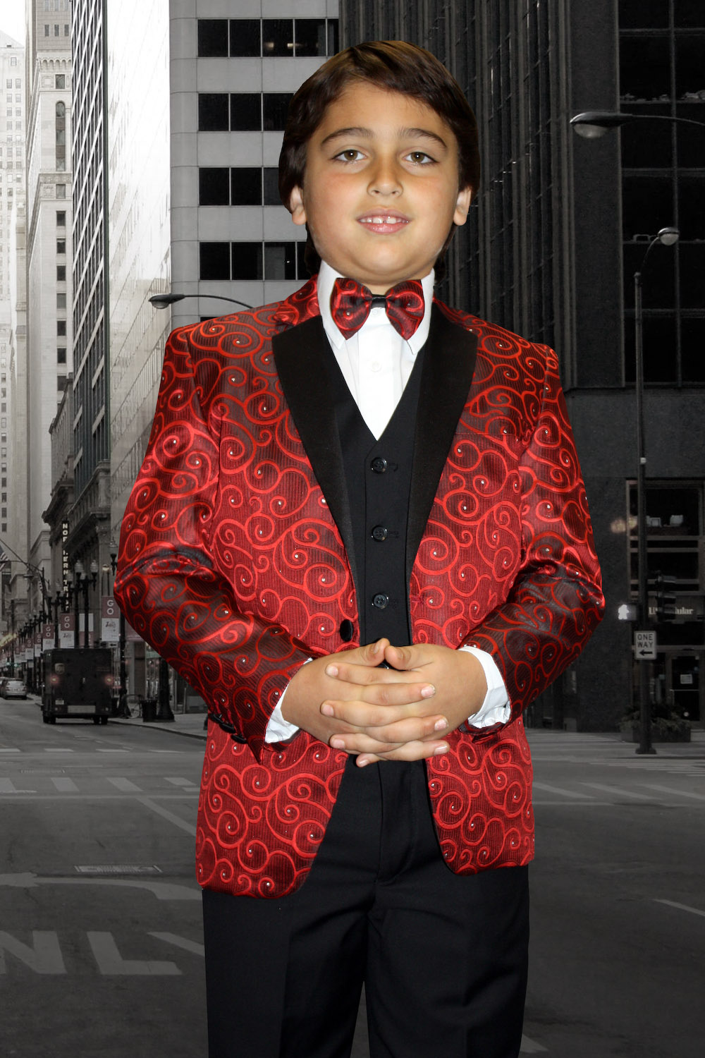 B-BELLAGIO RED 5PC SUIT SHIRT,BOWTIE & VEST FOR KIDS