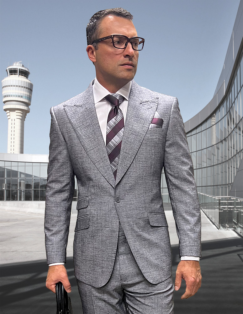 STATEMENT CONFIDENCE 2PC GRAY SUITS SUPER 200'S ITALIAN WOOL AND CASHMERE. MODERN FIT FLAT FRONT PANTS 
