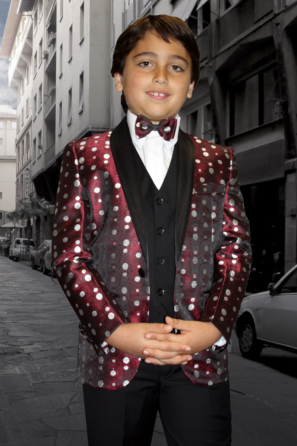 B-BELLAGIO-6 BURGUNDY 5PC SUIT SHIRT,BOWTIE & VEST FOR KIDS 