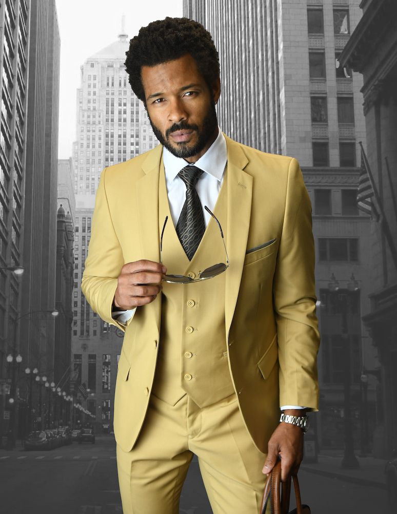 LORENZO CHESTNUT SLIM FIT MEN'S 3PC SUIT WITH NARROW LEG PANTS