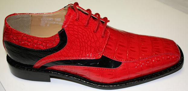 5966 MENS RED WITH BLACK LACE UP DRESS SHOES IT'S ONE OF A KIND. 