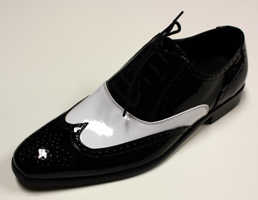6124 MENS BLACK WITH WHITE LACE UP DRESS SHOES IT'S ONE OF A KIND