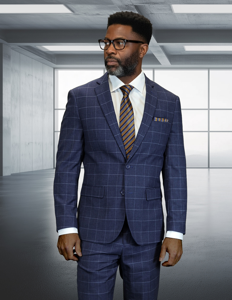 STATEMENT 2PC ITALIAN WOOL SUIT. SUPER 200'S MODERN FIT. FLAT FRONT PANTS