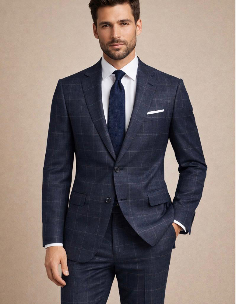 STATEMENT 2PC ITALIAN WOOL SUIT. SUPER 200'S MODERN FIT. FLAT FRONT PANTS