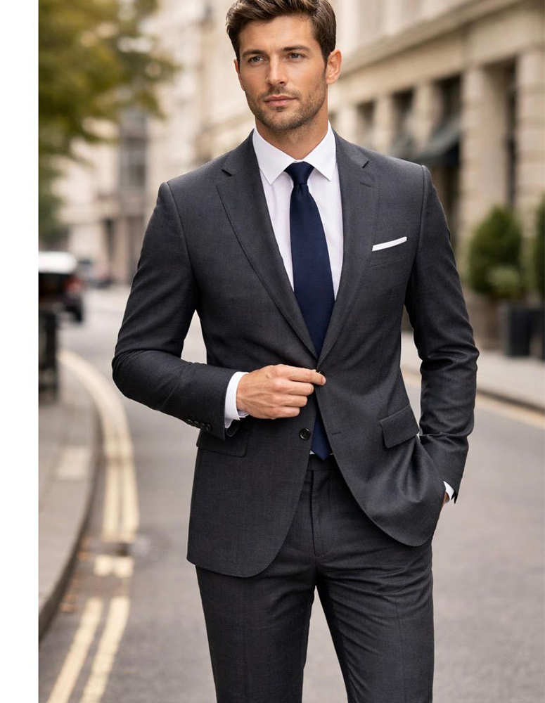 STATEMENT 2PC ITALIAN WOOL SUIT. SUPER 200'S MODERN FIT. FLAT FRONT PANTS