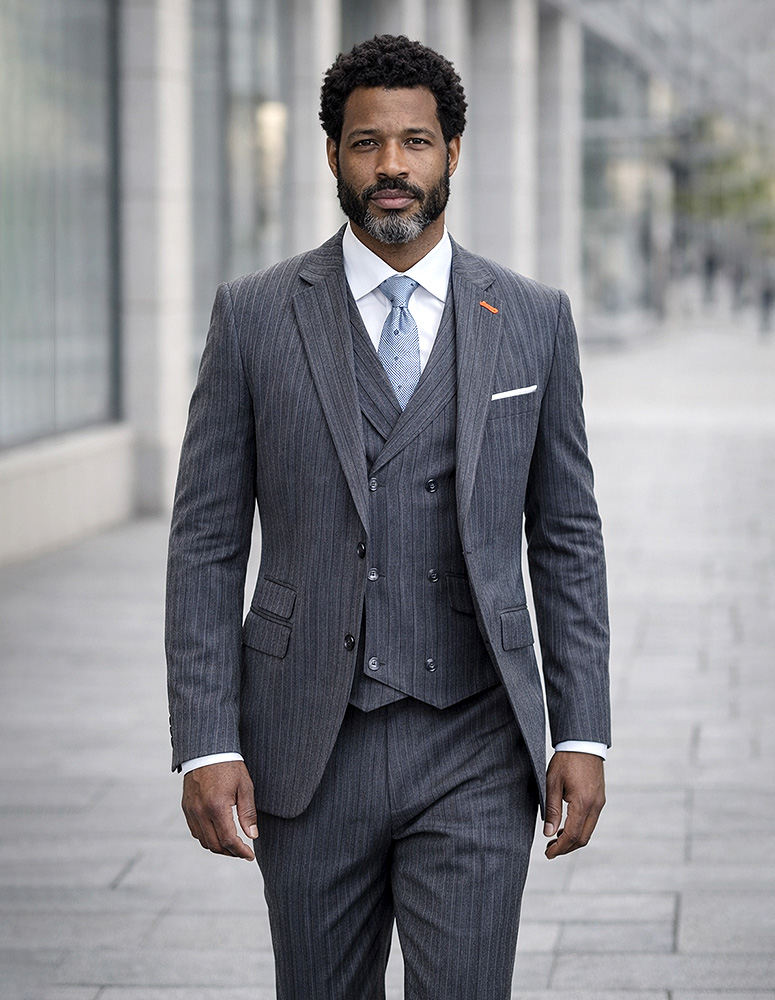  STATEMENT 3PC SUIT SUPER 200'S ITALIAN WOOL AND CASHMERE. MODERN FIT FLAT FRONT PANTS 