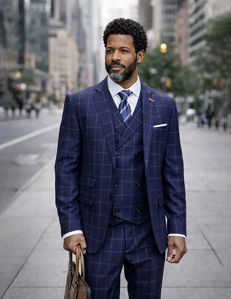  STATEMENT 3PC SUIT SUPER 200'S ITALIAN WOOL AND CASHMERE. MODERN FIT FLAT FRONT PANTS