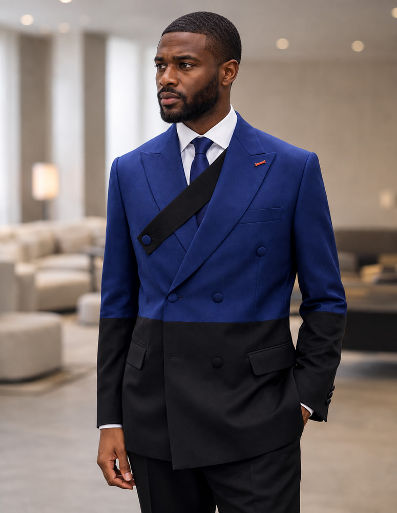 STATEMENT DOUBLE BREASTED 2 COLOR SUIT