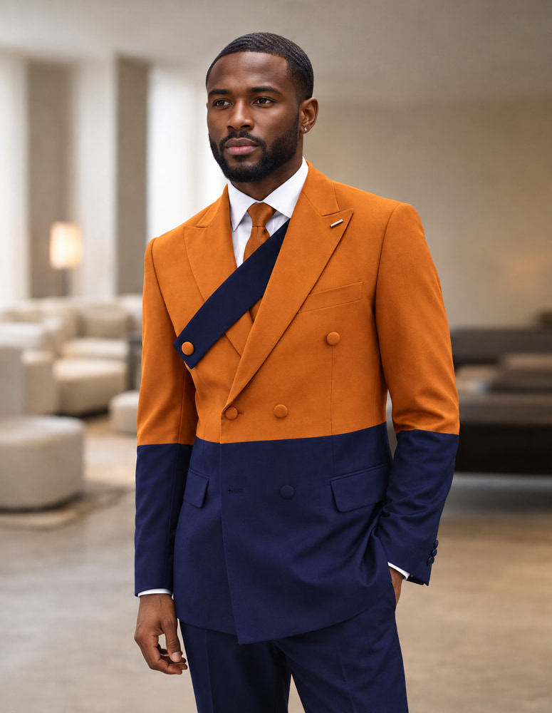 STATEMENT DOUBLE BREASTED 2 COLOR SUIT