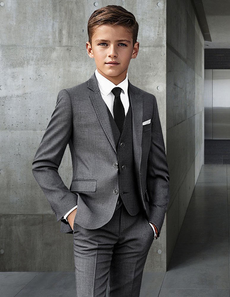 B-100 CHARCOAL 5PC SUIT, SHIRT, TIE &  VEST FOR KIDS 